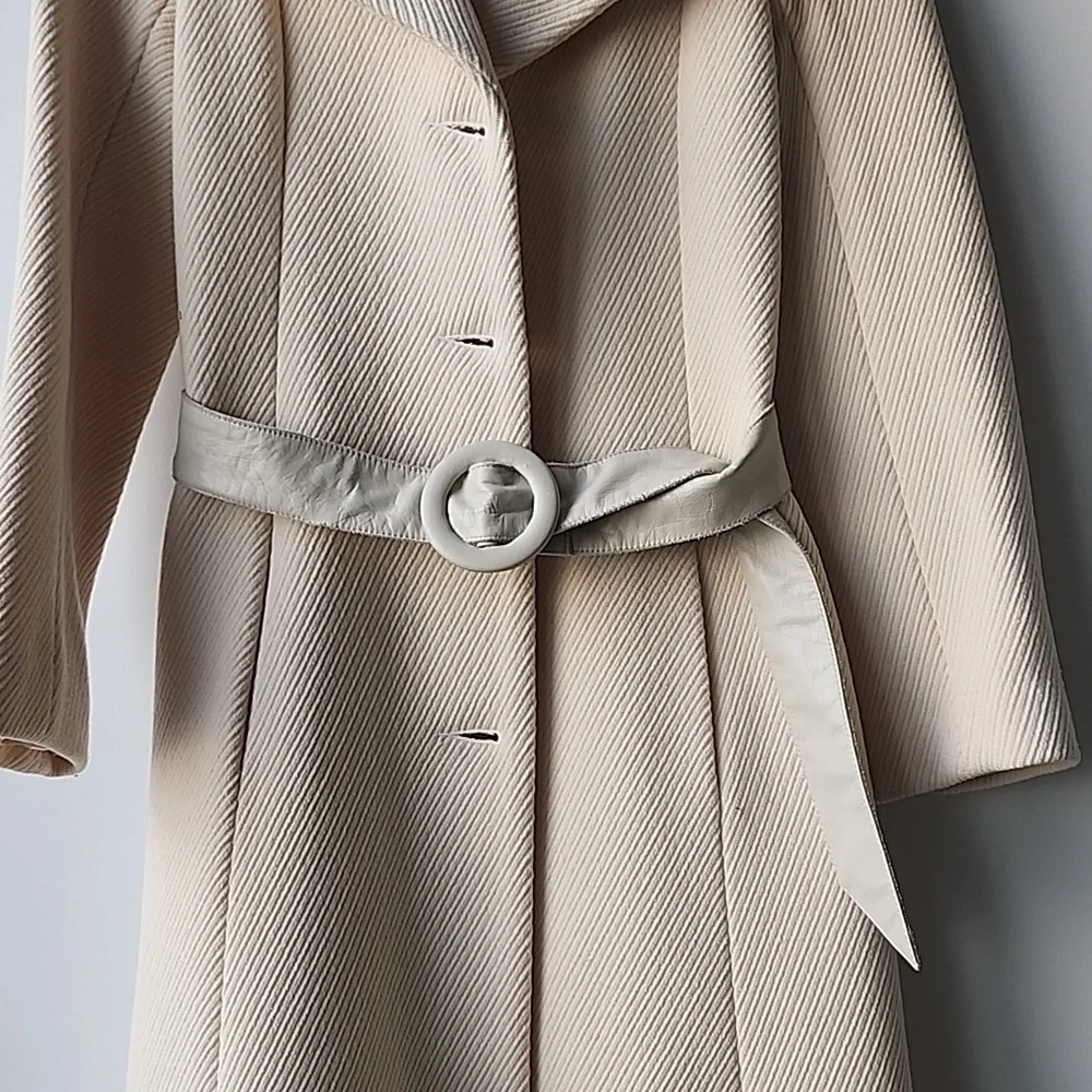 Mackage Wool Blend Real Leather Trim Stunning Trench Style Belted Coat - Picture 13 of 14